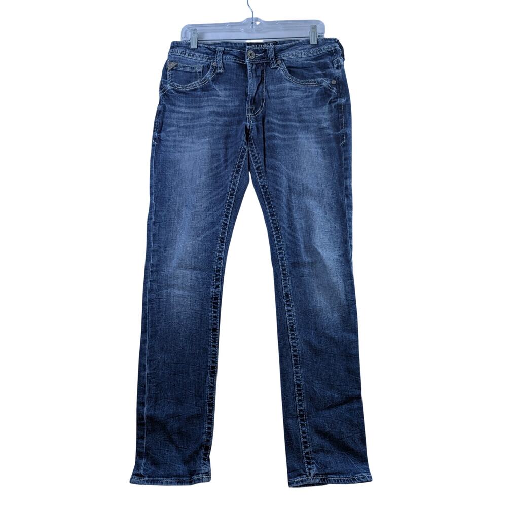 Salvage Mayhem Regular Skinny Mens 31x30 Whiskered Blue‎ Medium Wash Denim Jeans